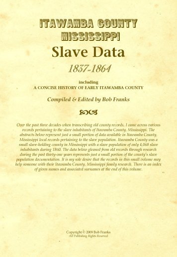 Itawamba County, Mississippi Slave Data - Homepages Rootsweb