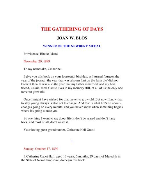 the gathering of days joan w. blos - CSIR