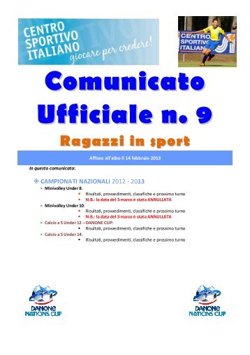 Comunicato Ufficiale n. 9 Ragazzi in sport - CSI Macerata