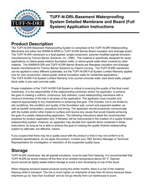 TUFF-N-DRI Installation Guide - Tremco Barrier Solutions