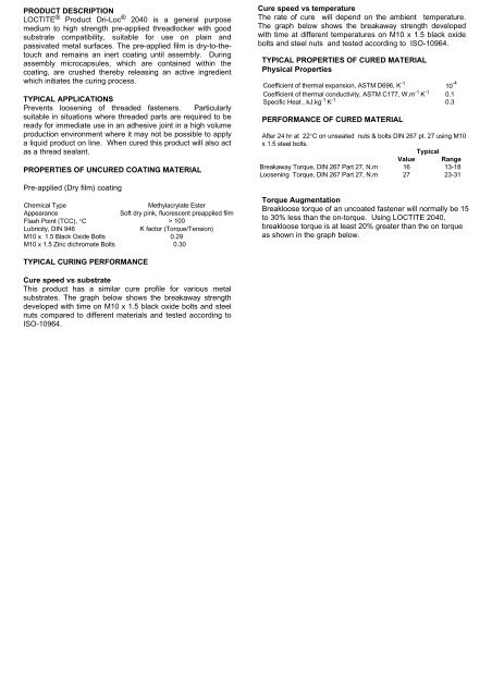 Product Description Loctite Product Dri Loc 40 Is A Product Description Loctite Product Dri Loc 40 Is A