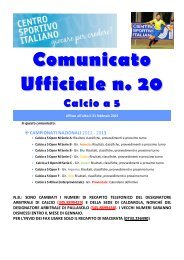 Comunicato Ufficiale n. 20 Calcio a 5 - CSI Macerata