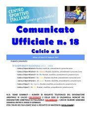 Comunicato Ufficiale n. 18 Calcio a 5 - CSI Macerata