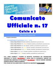 Comunicato Ufficiale n. 17 Calcio a 5 - CSI Macerata