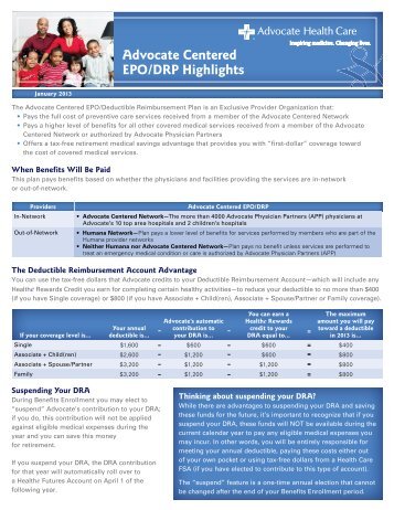 Advocate Centered EPO/DRP Highlights - Advocate Benefits ...