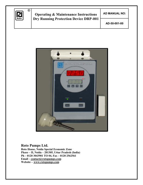 Operating &amp; Maintenance Instructions Dry ... - Roto Pumps Ltd.