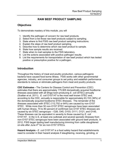 Raw Beef Product Sampling - Food Safety and Inspection Service