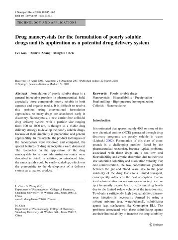 Drug nanocrystals for the formulation of poorly soluble drugs and its ...
