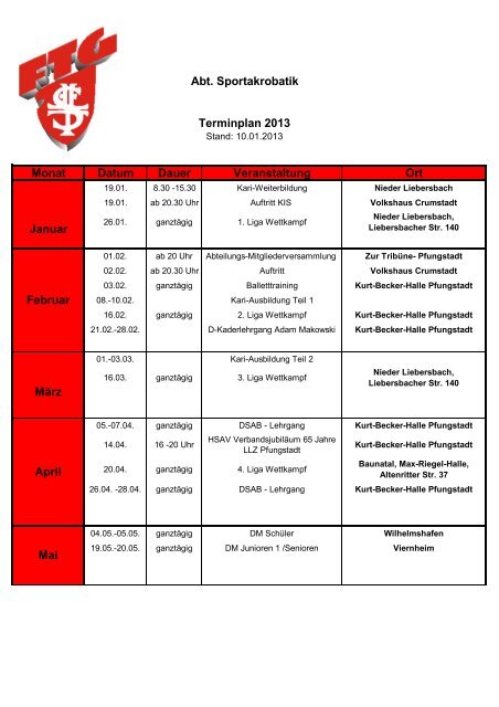 Sportakrobatik Terminplan 2013 - FTG Pfungstadt