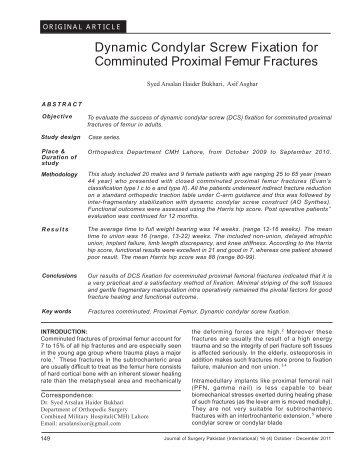 Dynamic Condylar Screw Fixation for Comminuted Proximal Femur ...