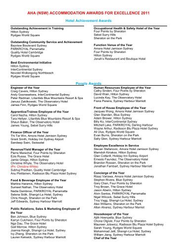 Finalists list 2011 - AHA NSW