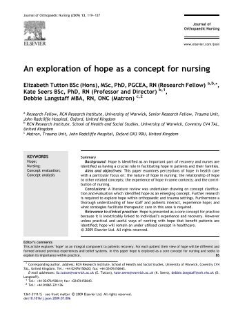 An exploration of hope as a concept for nursing - Hope for the Spirit