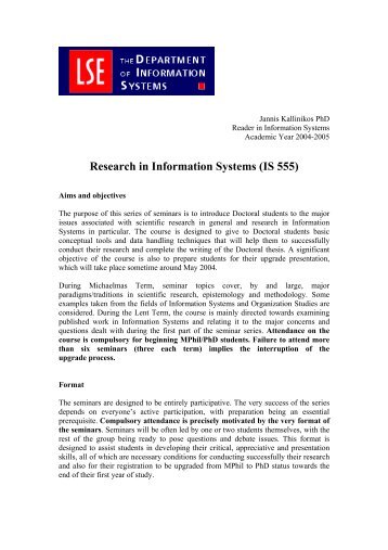 Research in Information Systems (IS 555) - LSE Department of ...