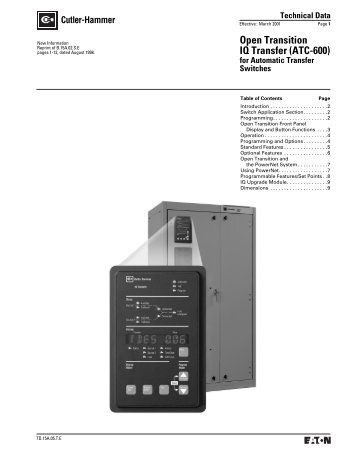 Open Transition IQ Transfer (ATC-600) for Automatic - Eaton Canada