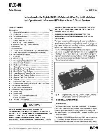 Instructions for the Digitrip RMS 310 3-Pole and 4 ... - Eaton Canada
