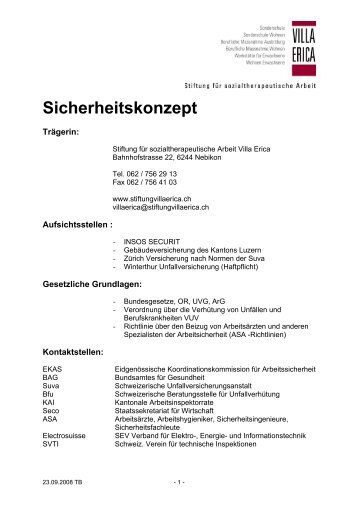 Sicherheitskonzept - Stiftung Villa Erica