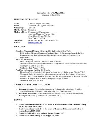 C. Miguel Pinto CV.pdf - AMNH Research Sites - American Museum ...