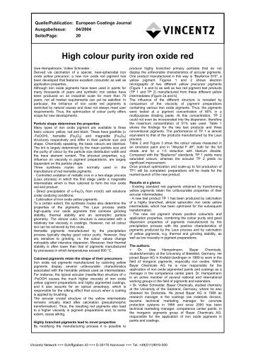 High colour purity iron oxide red - European-coatings.com