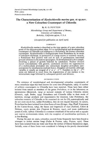 The Characterization of Hyalochlorella marina gen. et ... - Microbiology