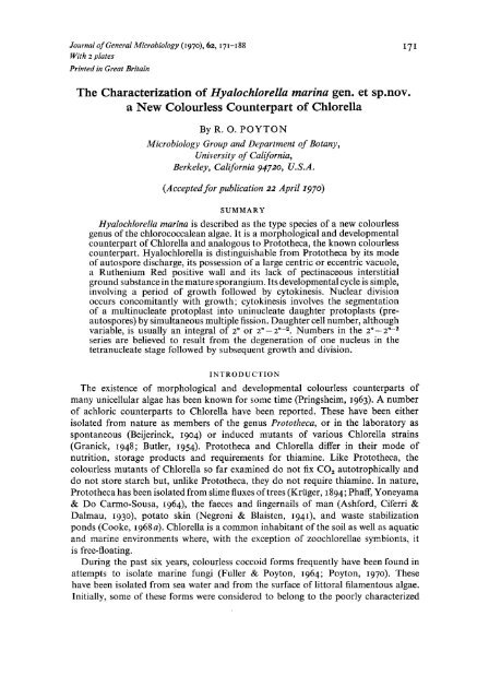 The Characterization of Hyalochlorella marina gen. et ... - Microbiology