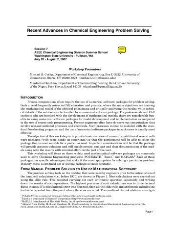 Recent Advances in Chemical Engineering Problem Solving