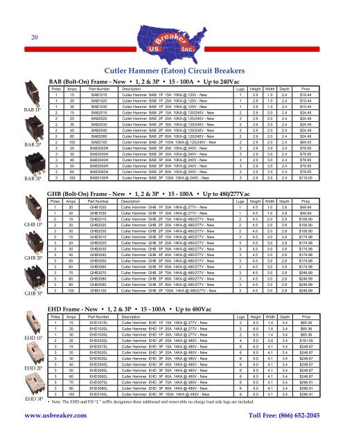 Cutler Hammer (Eaton) Circuit Breakers - New Cutler Hammer, GE ...