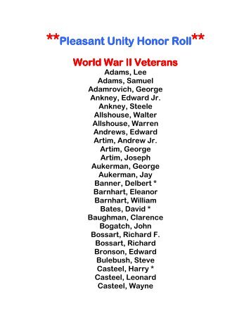 **Pleasant Unity Honor Roll