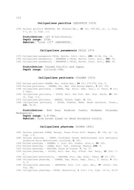 world catalogue and bibliography of the recent pycnogonida