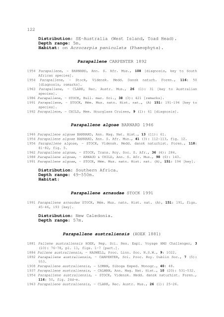 world catalogue and bibliography of the recent pycnogonida