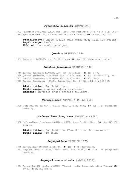 world catalogue and bibliography of the recent pycnogonida