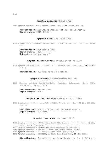 world catalogue and bibliography of the recent pycnogonida