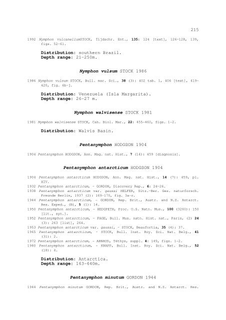 world catalogue and bibliography of the recent pycnogonida