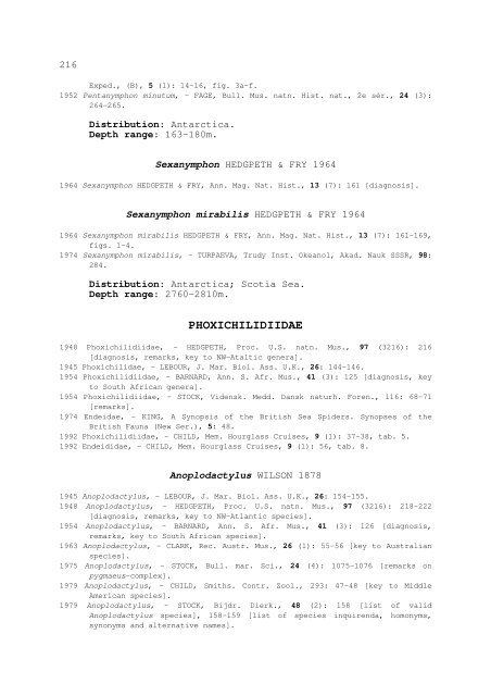 world catalogue and bibliography of the recent pycnogonida