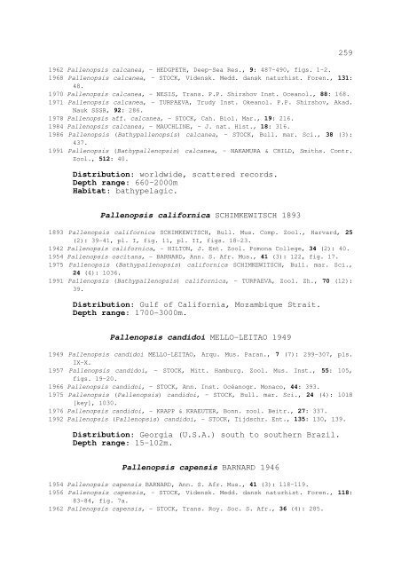 world catalogue and bibliography of the recent pycnogonida