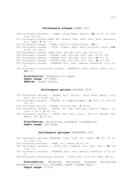 world catalogue and bibliography of the recent pycnogonida