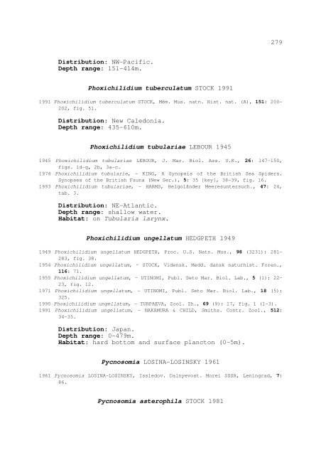 world catalogue and bibliography of the recent pycnogonida