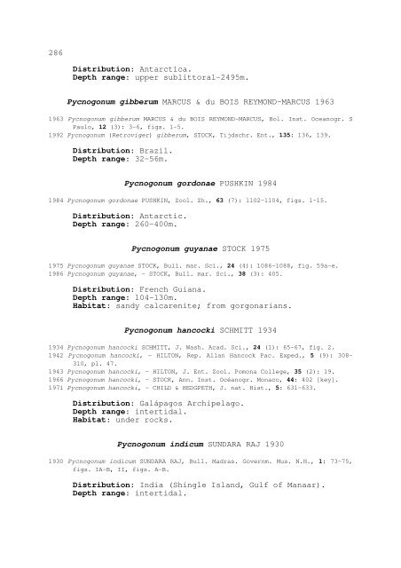 world catalogue and bibliography of the recent pycnogonida