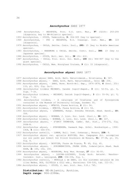 world catalogue and bibliography of the recent pycnogonida