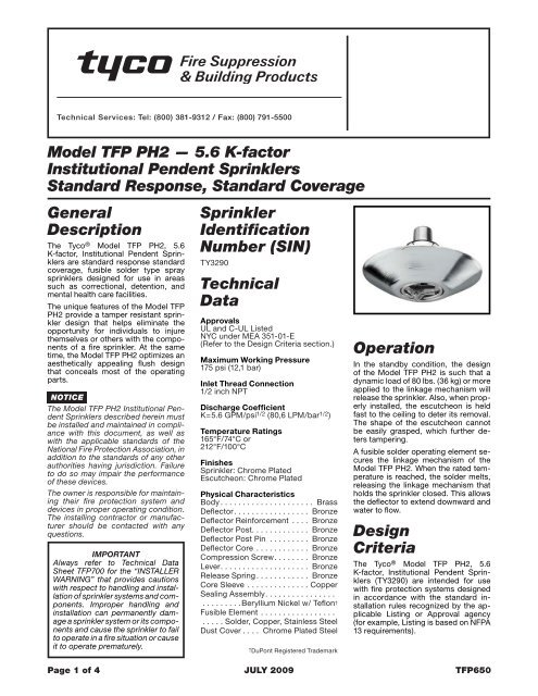 Model TFP PH2 — 5.6 K-factor Institutional Pendent ... - Wormald