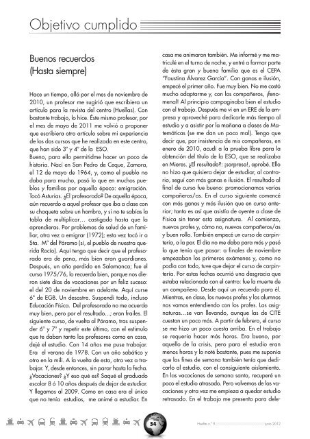 Revista nº 9. Huellas 2012 - CEPA FAUSTINA ÁLVAREZ GARCíA