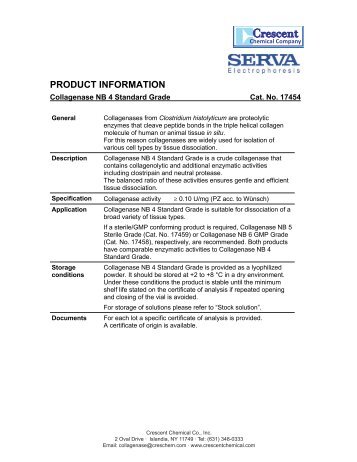 Collagenase NB 4 Standard Grade (item # 17454) - Crescent ...