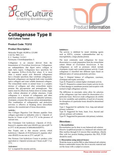 Collagenase Type II - HiMedia Laboratories