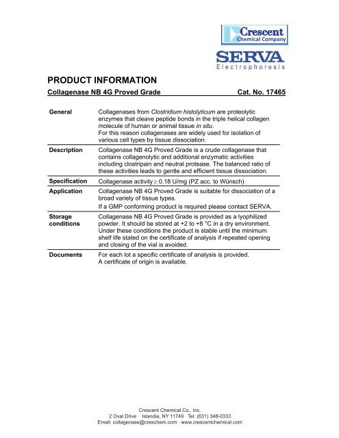 Collagenase NB4G Proved Grade Product Information - Crescent ...