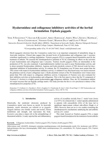 Hyaluronidase and collagenase inhibitory activities - Indian ...