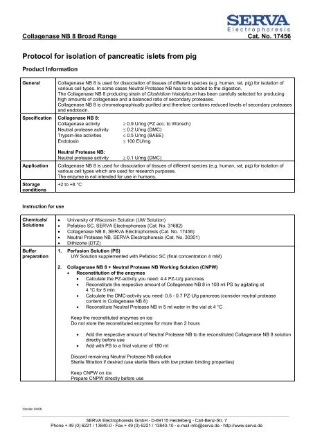 Protoco for isolation of pancreatic islets from pig using Collagenase ...