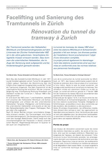 Facelifting und Sanierung des Tramtunnels in Zürich Rénovation du ...