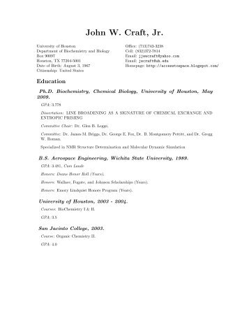 John W. Craft, Jr._ Curriculum Vitae - University of Houston