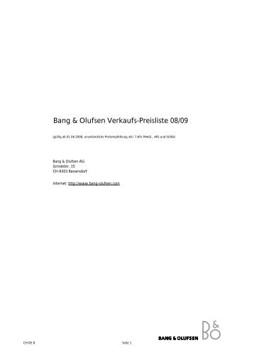 Bang & Olufsen Verkaufs-Preisliste 08/09