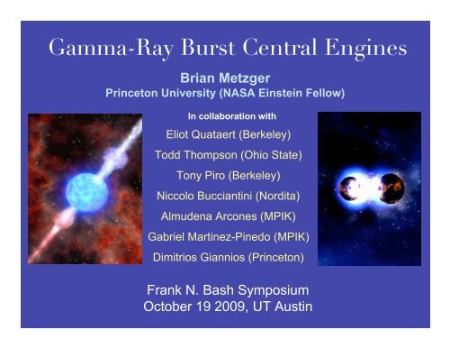 Gamma-Ray Burst Central Engines - Princeton University