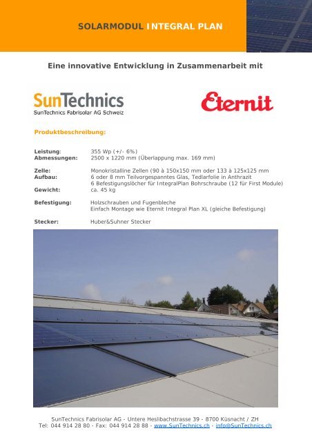 SOLARMODUL INTEGRAL PLAN - SunTechnics Fabrisolar AG